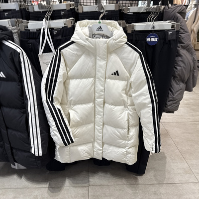 阿迪达斯女士2025冬新款中长款连帽运动羽绒服外套KC2486 KC2485