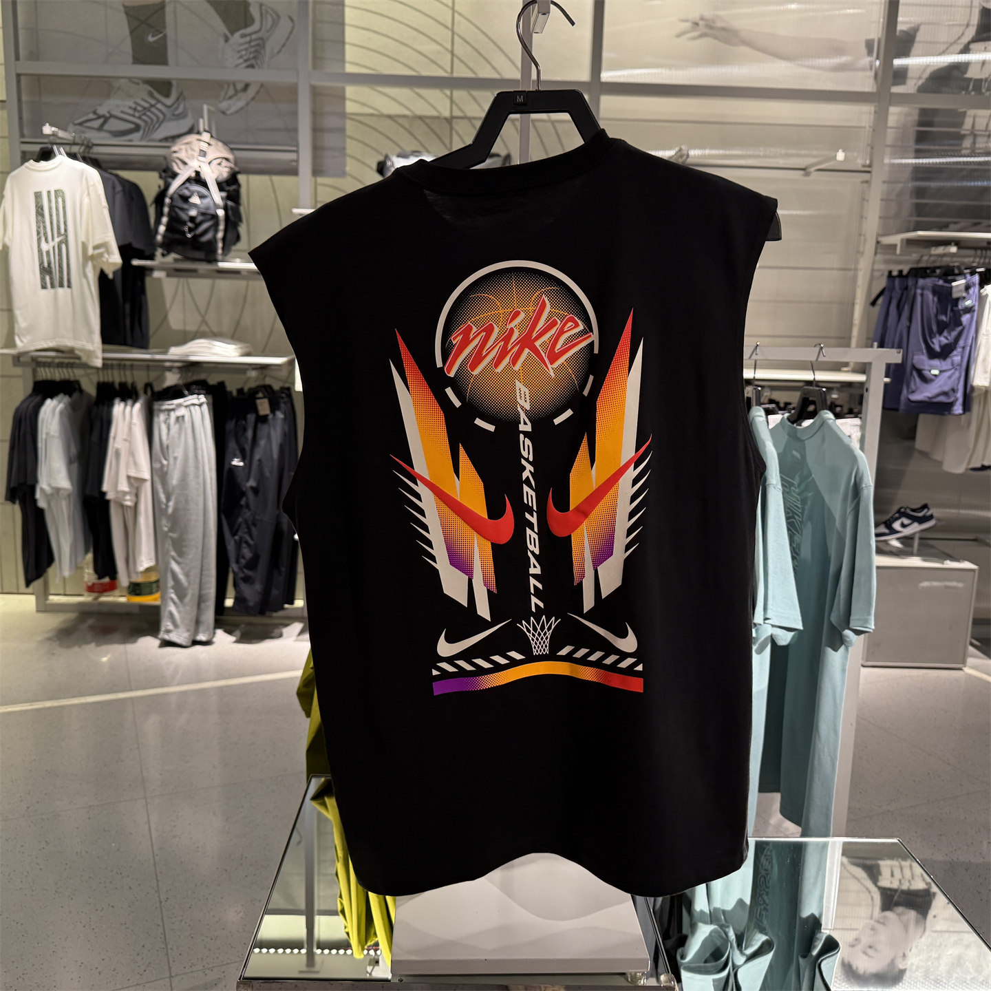 nike耐克男女同款篮球运动黑色圆领宽松纯棉无袖背心IB4329-010