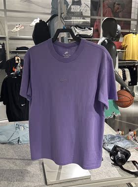 Nike耐克男T恤夏季宽松棉质休闲刺绣厚实紫色短袖上衣DO7393-515