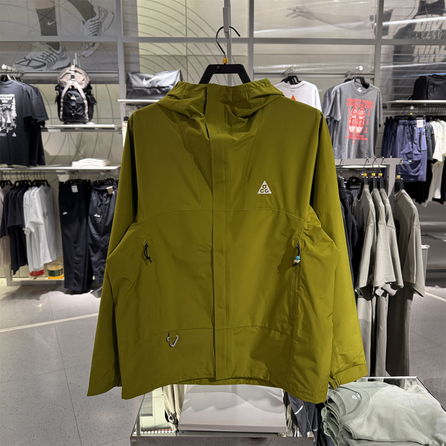 NIKE耐克ACG冲锋衣外套黄绿色拒水防风连帽长袖夹克 DV9416-390