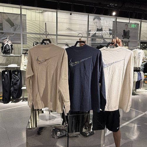 专柜正品Nike耐克男子刺绣印花宽松休闲刺绣柔软长袖T恤 HQ8166