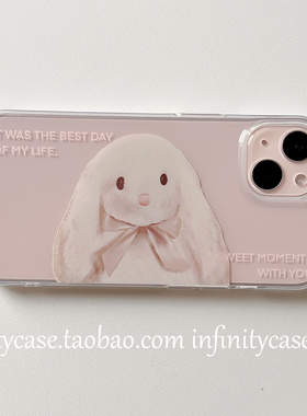 ins风可爱毛绒兔子适用iPhone15/16/17PLUS苹果12/13/14PROMAX/XR透明手机壳iPhoneAir