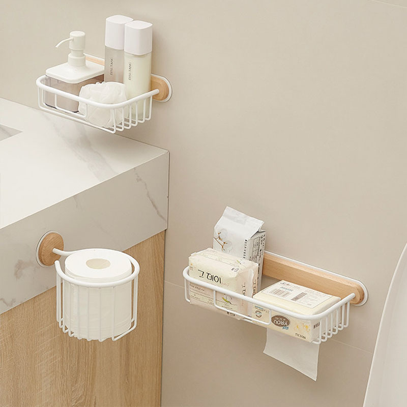 实木浴室置物架免打孔卷纸架