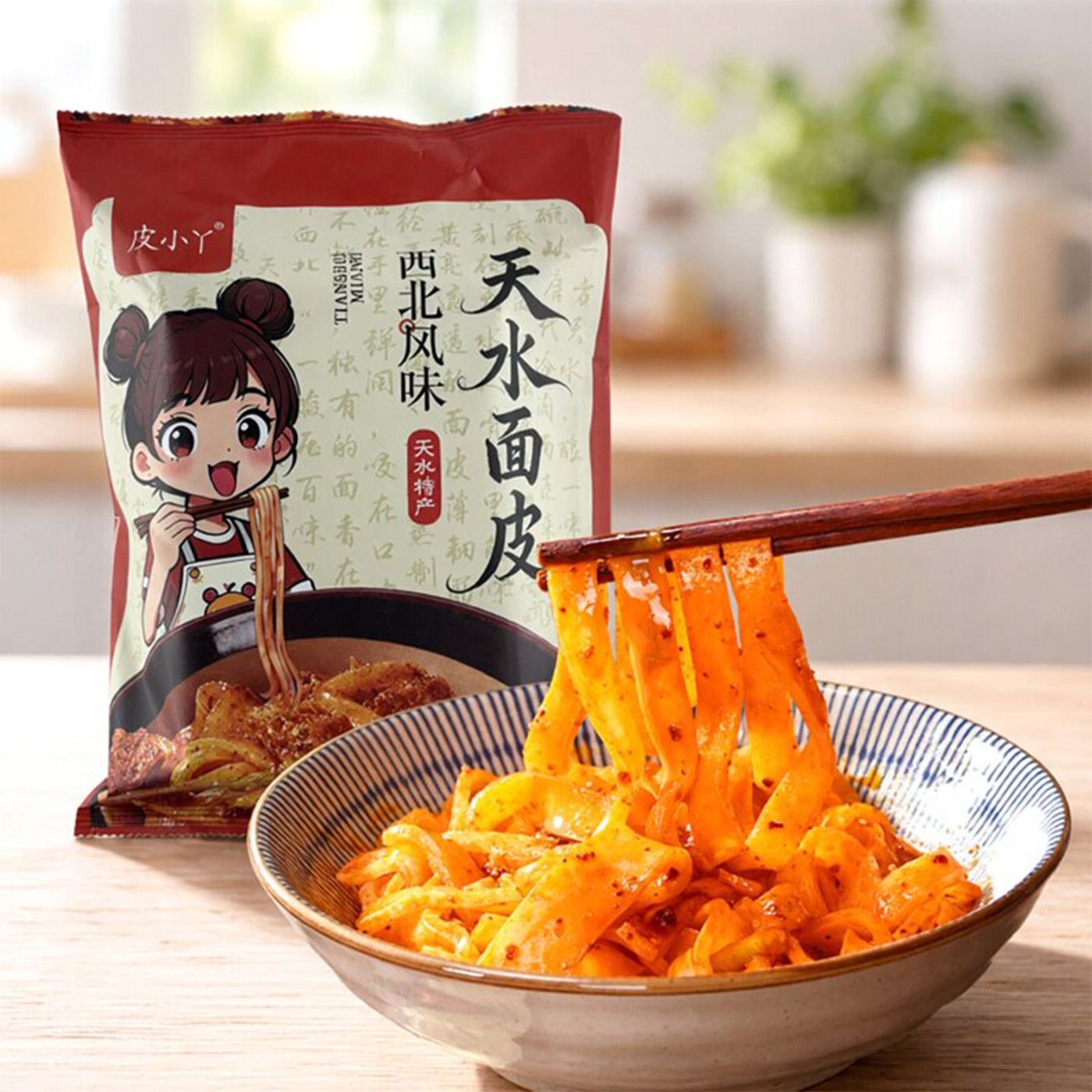 甘肃天水面皮特色水洗面皮黄面皮酿皮凉皮红油麻酱味方便开袋即食