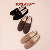 真皮 马衔扣乐福鞋 豆豆鞋 羊皮毛一体 女鞋 保暖加绒 深口大码 冬季