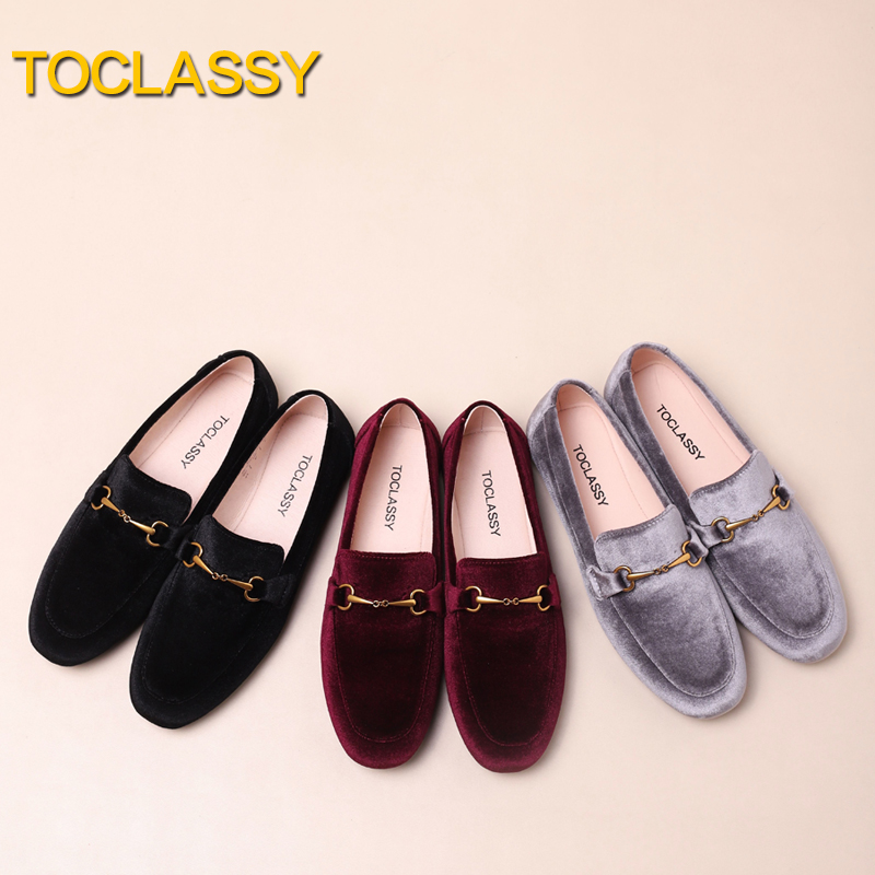 真丝绒软面平底马衔扣乐福鞋