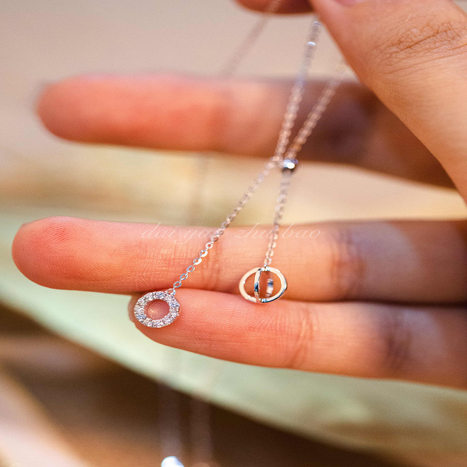 戴琰珠宝 圆环钻石项链女18k玫瑰金锁骨链/chocker两戴款可调长短