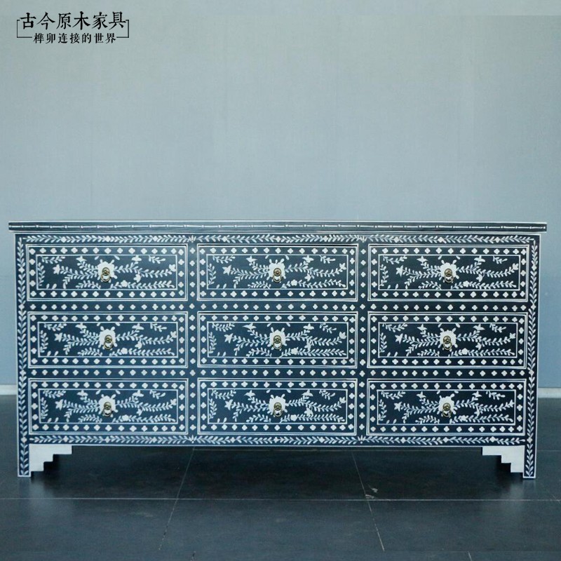 波西米亚风彩绘实木田园风斗柜