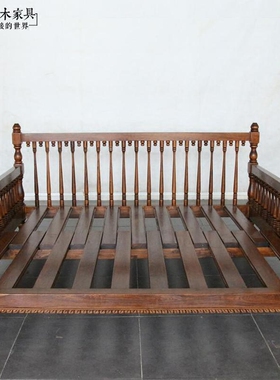 东南亚风格实木拖拉沙发床CH347-2老榆木泰式坐卧两用伸缩沙发床