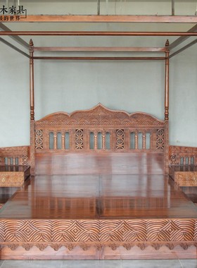 东南亚2米2宽加高榆木储物实木架子床BD278-6摩洛哥法式四柱床
