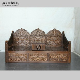 雕花小户型复古三人储物沙发 4泰式 实木古今原木BD093 东南亚风格