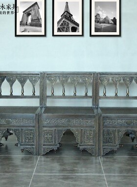 泰国家具东南亚风格实木组合沙发古今原木CH328-2摩洛哥雕花沙发