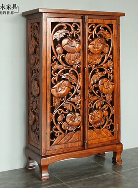 古今原木CB713东南亚风格泰式雕刻大容量客厅储物柜边柜立柜鞋柜