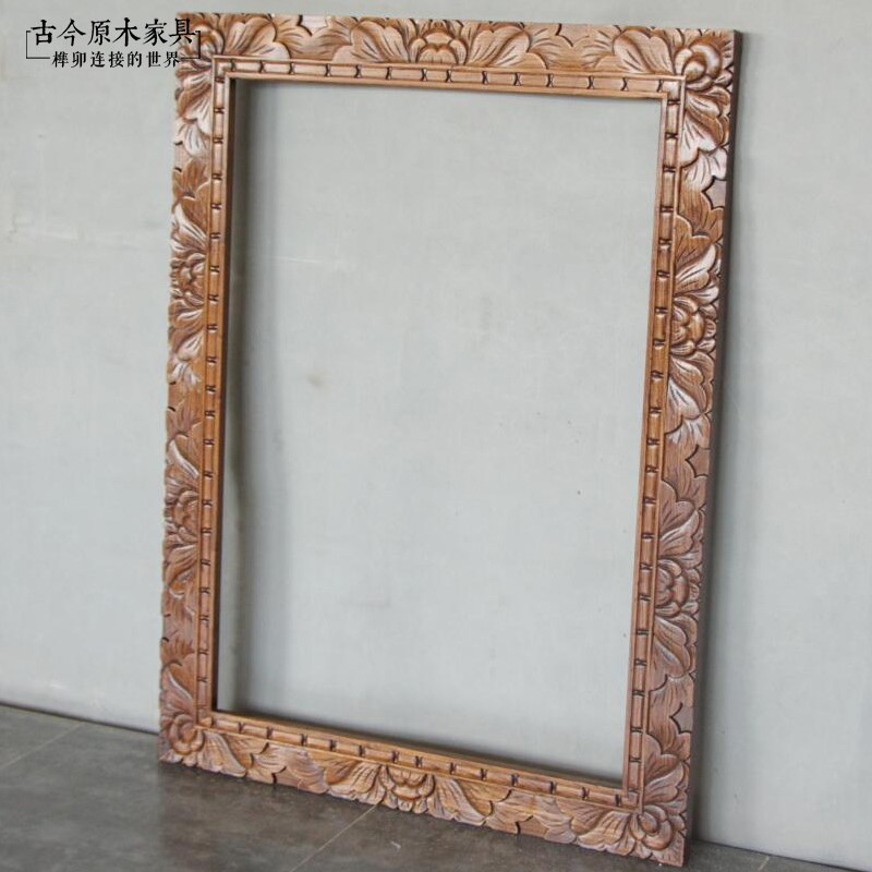 东南亚风实木挂墙泰式雕花全身镜