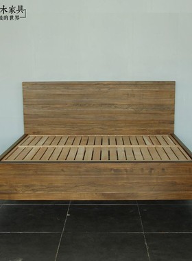 现代简约新中式实木双人床BD283古今原木家具可定制榆木风化1米8
