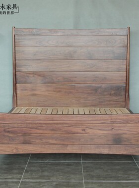 北欧新中式实木床BD325可定制北美FAS级进口黑胡桃木1米8 双人床
