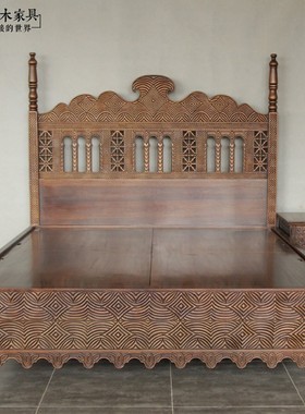 东南亚风格红木硬板床BD278-8刺猬紫檀木花梨木主卧1米8双人床