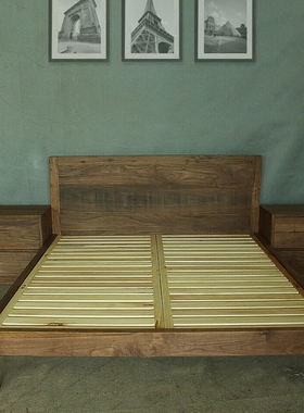 中式实木双人床古今原木BD2851米8免漆北美进口FAS级黑胡桃木大床