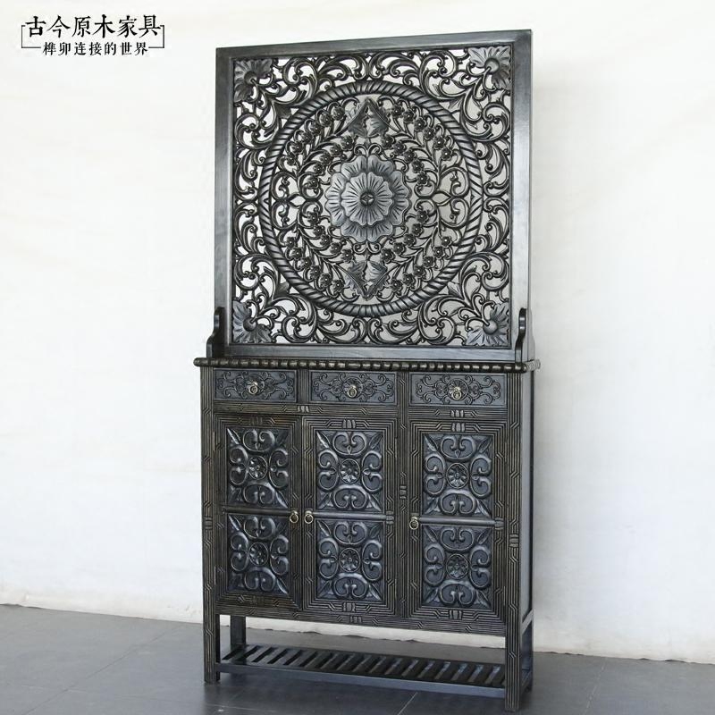 东南亚风格实木间厅柜樟木鞋柜隔断柜古今原木CB254-32复古门厅柜
