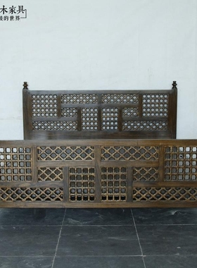 实木床2米东南亚风格家具泰式古今原木家具BD267-1榆木双人床2米