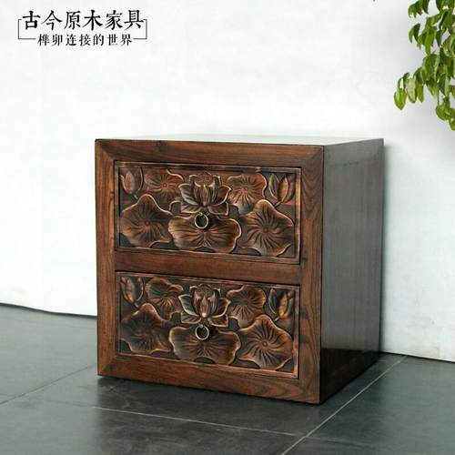 东南亚风复古中式实木雕花床头柜