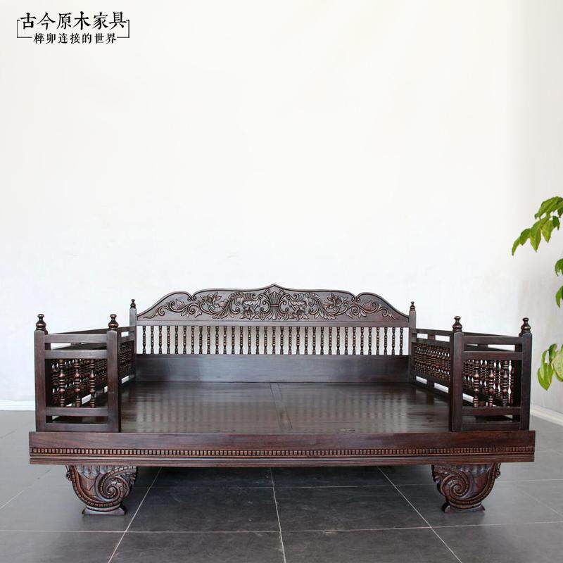 东南亚风格围栏实木床罗汉床BD108-1榆木雕花泰式1米8护栏双人床