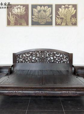 东南亚风格实木双人床古今原木家具BD165-6泰式雕花1米8双人床