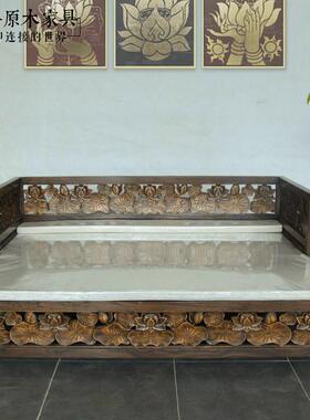 东南亚风格实木伸缩沙发床CH226-6中式榆木坐卧两用多功能沙发床