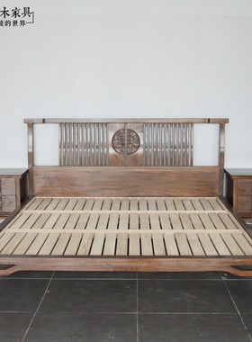 轻奢新中式刺猬紫檀木双人床古今原木BD303榆木红木花梨木1米8床