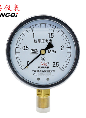 红旗耐震压力表 防震YTN100径向抗震压力表YN100油压表40MPA液压