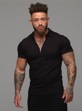 欧美肌肉男兄弟运动polo衫 polo shirts men夏季翻领短袖健身T恤