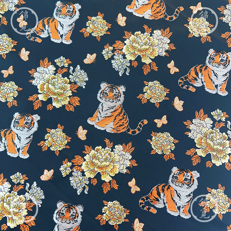 国风老虎花卉提花面料新中式汉服旗袍布料织锦工艺,纺织面料/辅料/配套,汉服面料,淘宝优惠券,粉丝福利购,淘宝优惠卷