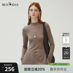 新品 百搭半高领亲肤轻薄保暖上衣253MT1174 女2025秋季 谜底T恤长袖