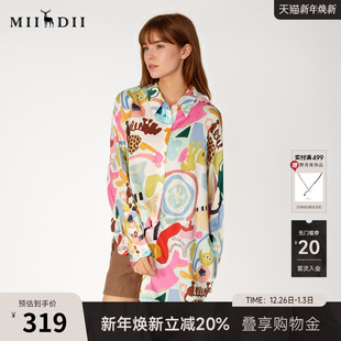 复古印花中长款 女2025春新品 衬衣251MC5004 长袖 谜底大廓形花衬衫