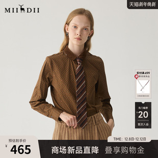 新品 女冬季 复古风波点印花衬衣244MC1560 长袖 谜底灯芯绒衬衫