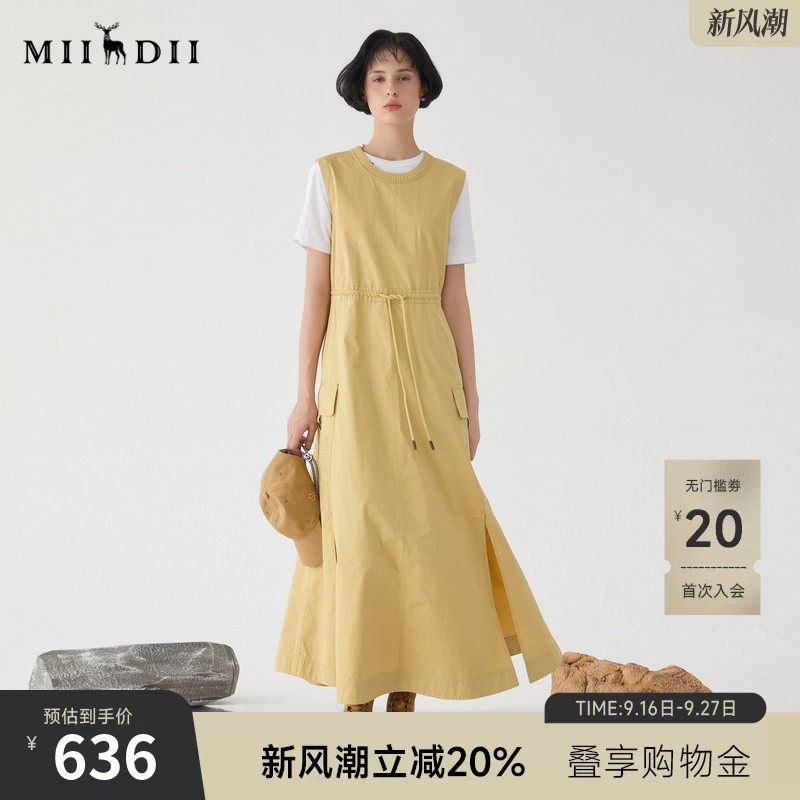 谜底连衣裙无袖女2025春款工装风圆领大口袋大摆裙长裙251ML0135图片