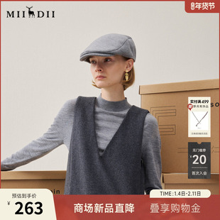 谜底前进帽2025冬季新品羊毛混纺立体帽灰色百搭帽子女254MQ1951