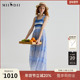 新品 谜底连衣裙无袖 女2025夏季 度假蓝条纹紧身吊带长裙252ML0681