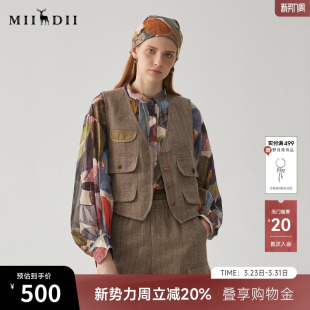 马甲244MM1528 复古风羊毛混纺修身 谜底条纹马夹女士冬季 新品