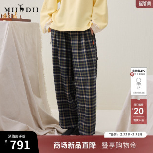 新品 2025年冬季 复古格纹橡筋后腰撞色女254MK1692 长裤 谜底阔腿裤