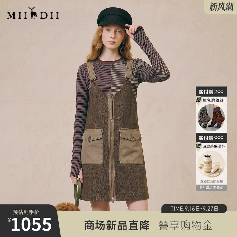 谜底工装连衣裙无袖2026冬新品A形拉链双开贴袋背带裙女264ML1309图片
