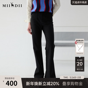 百搭高腰微喇休闲长裤 女2025春新品 251MK0045 喇叭裤 谜底黑色修身