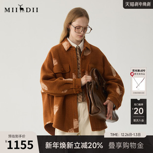 式 复古风保暖衬衫 外套244MD1641 新品 谜底翻领毛呢大衣女冬季