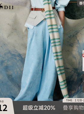 谜底卫裤阔腿裤女2025春新品时尚休闲风宽松丝绒感长裤251MK0053