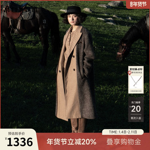 谜底设计感毛呢大衣女冬迪木尔风通勤复古风拼接长呢子244GD1680