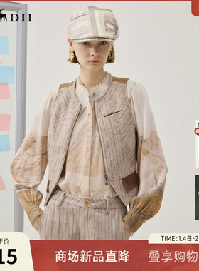谜底复古马甲2025冬季新品斜纹拼接短款显高修身马夹女254MM1687