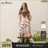 绑带抽褶浪漫度假A型女261ML0064 新品 谜底印花连衣裙无袖 2026春季