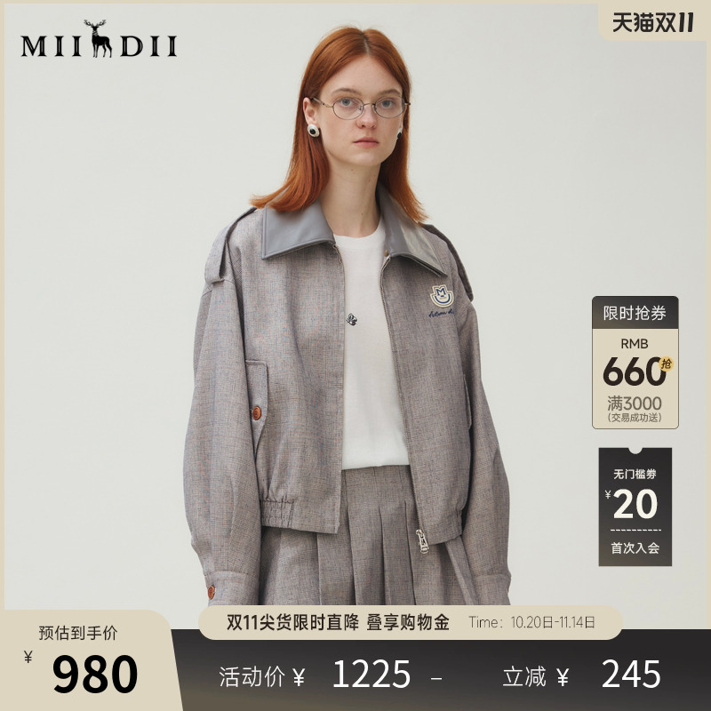 可拆皮领双拉链,棉麻涤混纺挺括