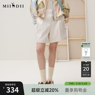 谜底短裤 新品 通勤百搭缎面挺括A型宽松裤 子253MK1056 女2025秋季