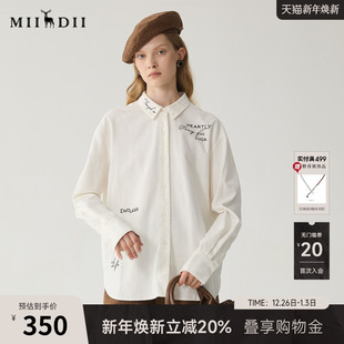 休闲落肩袖 新品 字母刺绣衬衣244MC1691 女冬季 谜底大廓形衬衫